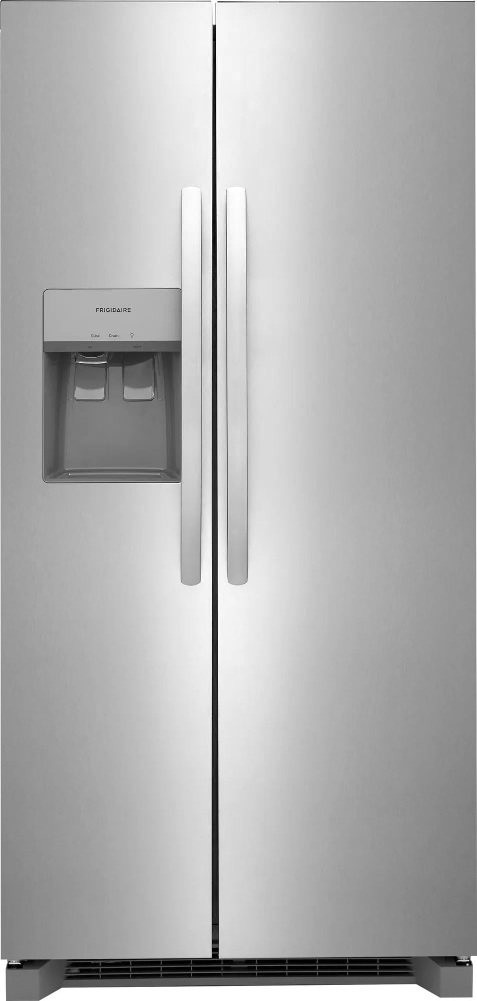 Silver finish side-by-side refrigerator with built-in water and ice dispenser in refrigerators and kitchen appliances collection