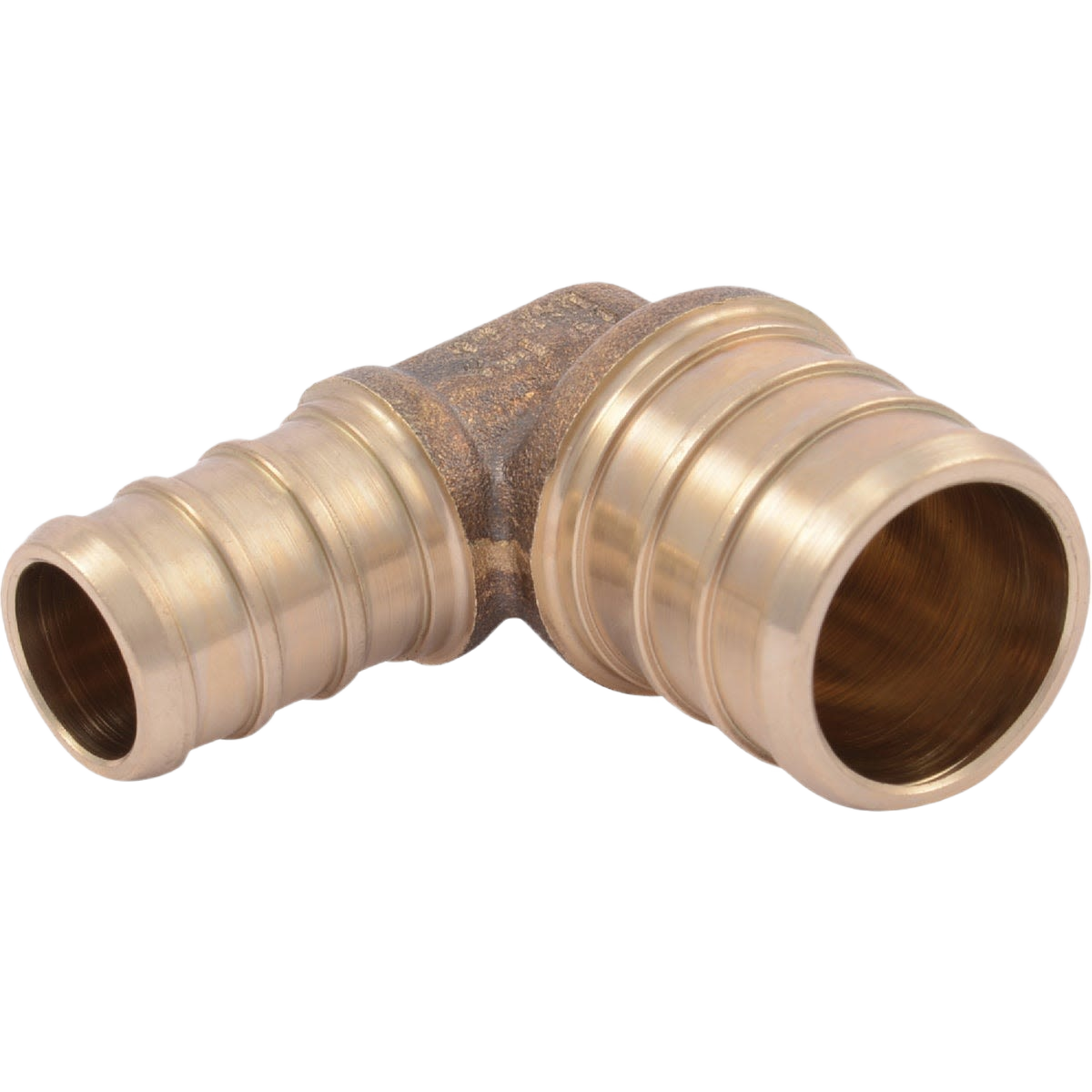 Brass 90-degree elbow fitting with barb ends for PEX tubing in plumbing and pipes & fittings collections under $50