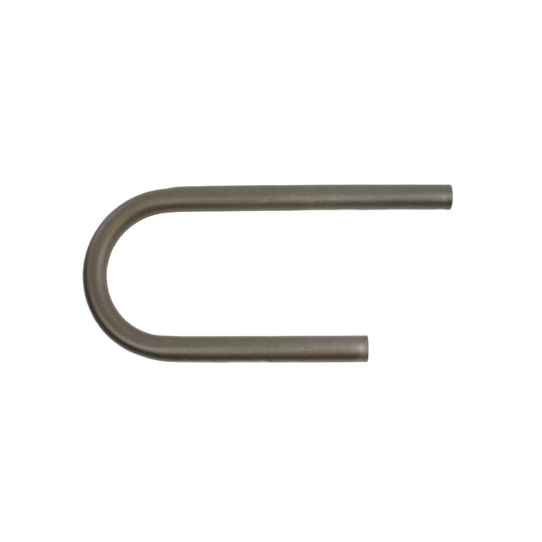 Black metal 180-degree elbow fitting designed for ADA aluminum handrails in home improvement projects