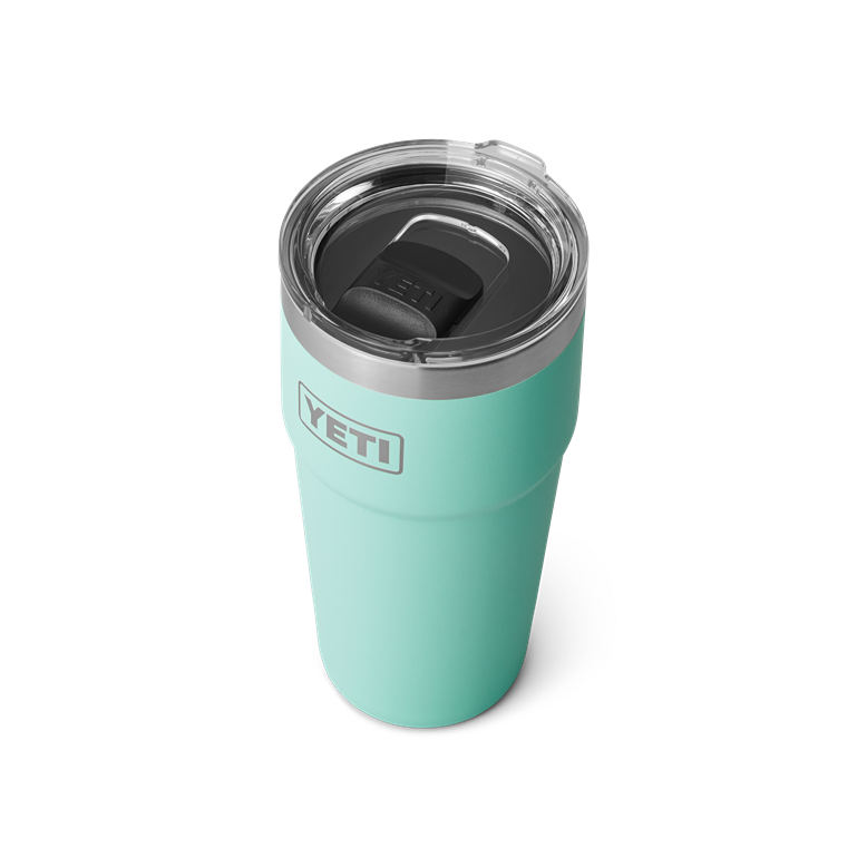 20 oz. light aqua stackable cup with clear lid and flip-top slider, durable drinkware for kitchen and outdoor use