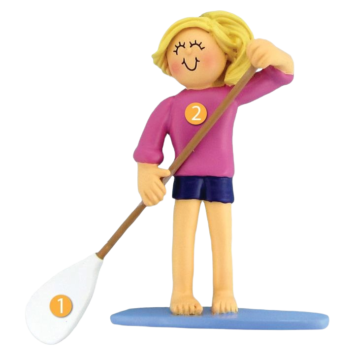 Personalized blonde female figurine on paddleboard ornament in Christmas Ornaments & Tree Decorations under $50 collection