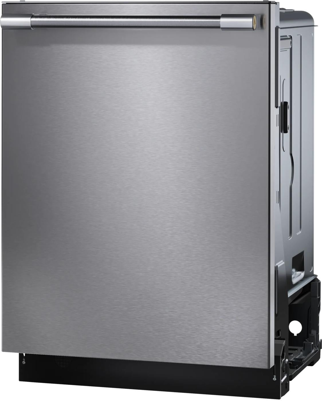 Built-in stainless steel dishwasher featuring a minimalist front design for kitchen improvement and appliance collections.
