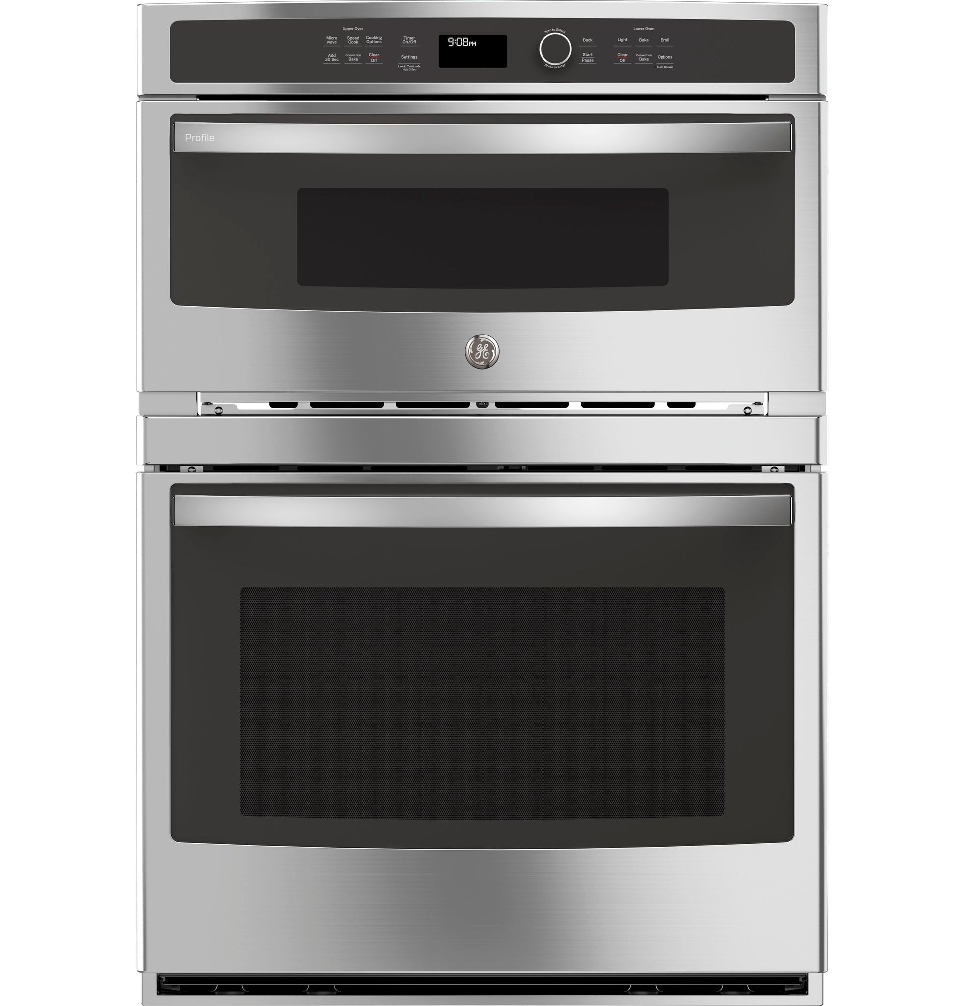GE Profile stainless steel combination double wall oven with digital controls in kitchen appliances collection
