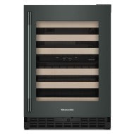Black undercounter wine cellar with full-extension wood racks and digital control panel from KitchenAid Appliances collection