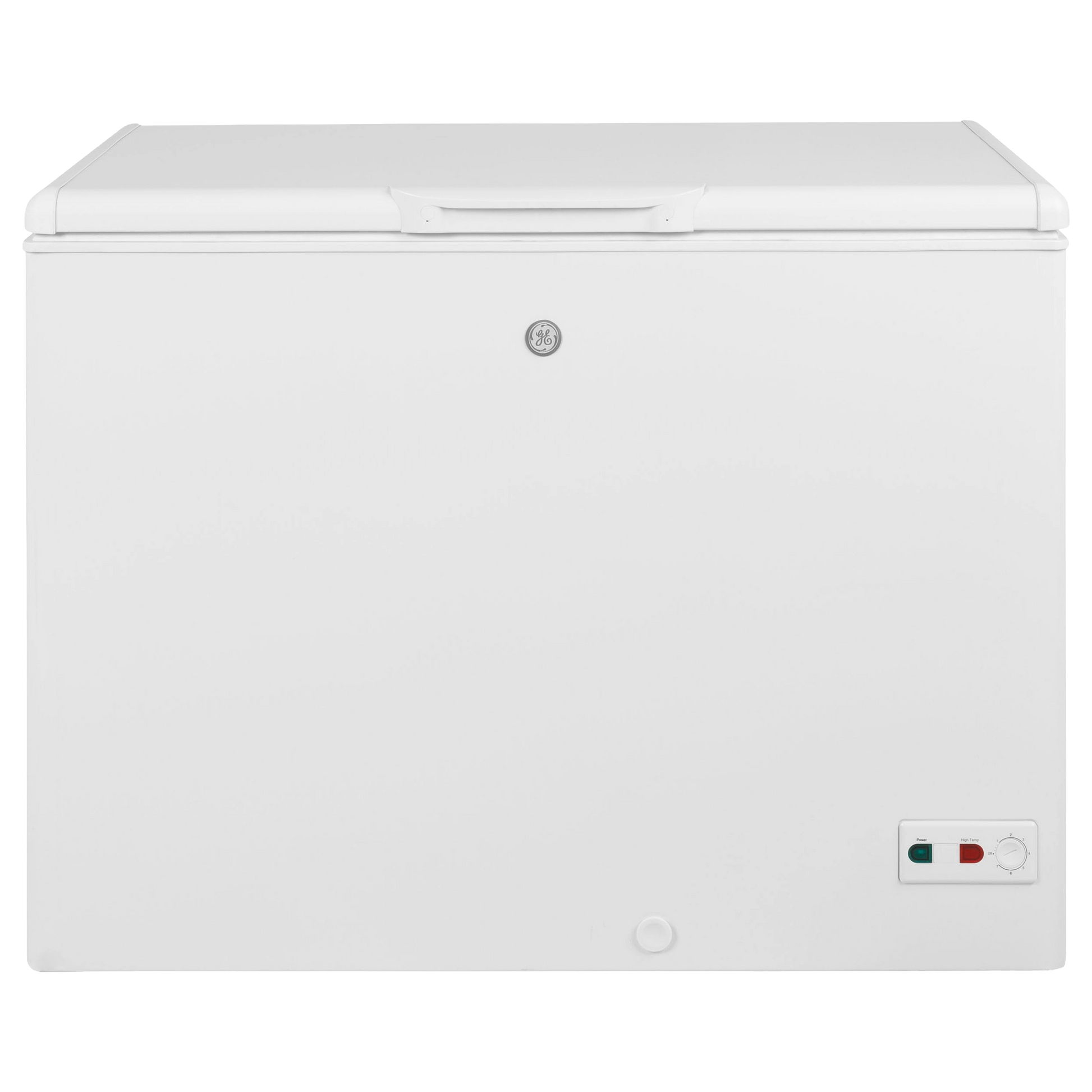 White manual defrost chest freezer with lock and control panel for kitchen and home appliance use
