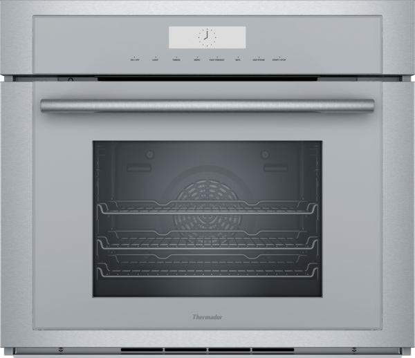 Stainless steel wall oven with steam convection and digital controls in Thermador kitchen appliances collection