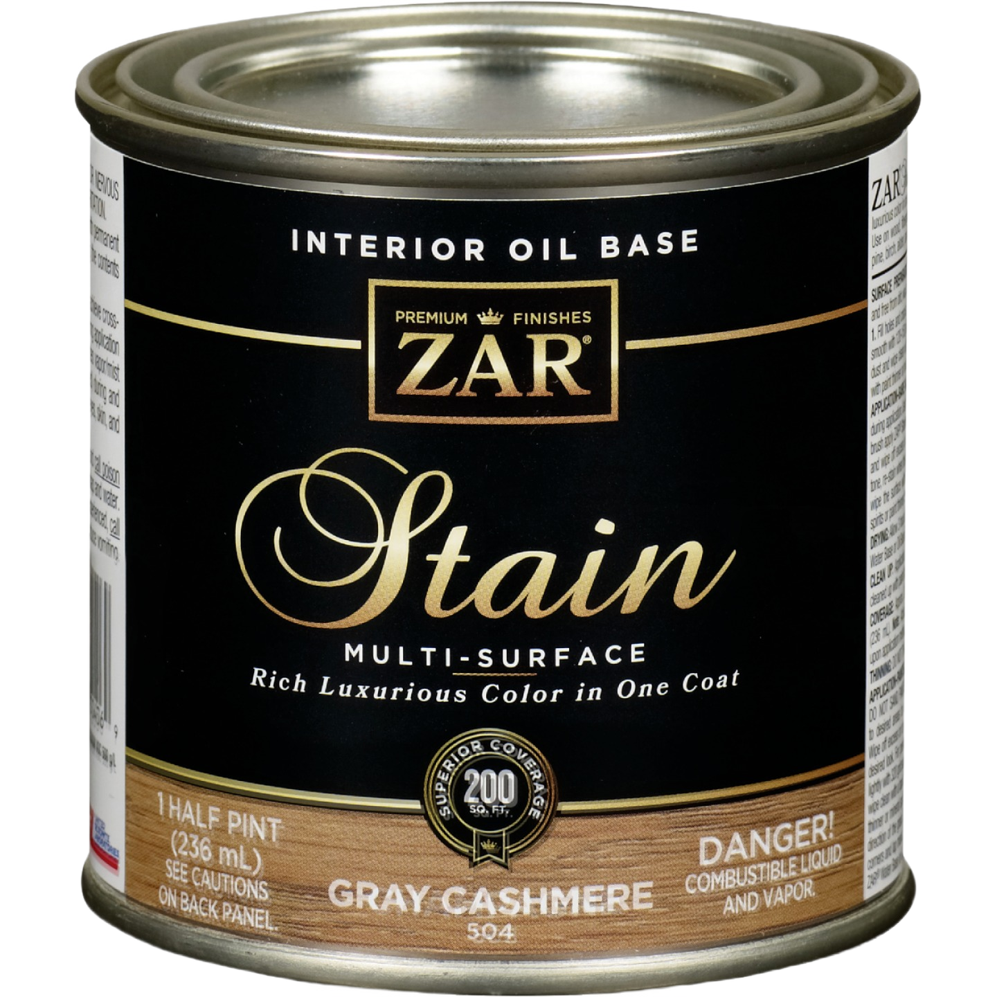 Half pint can of gray cashmere oil-based wood stain for interior use in stains, sealers, and finishing supplies collections