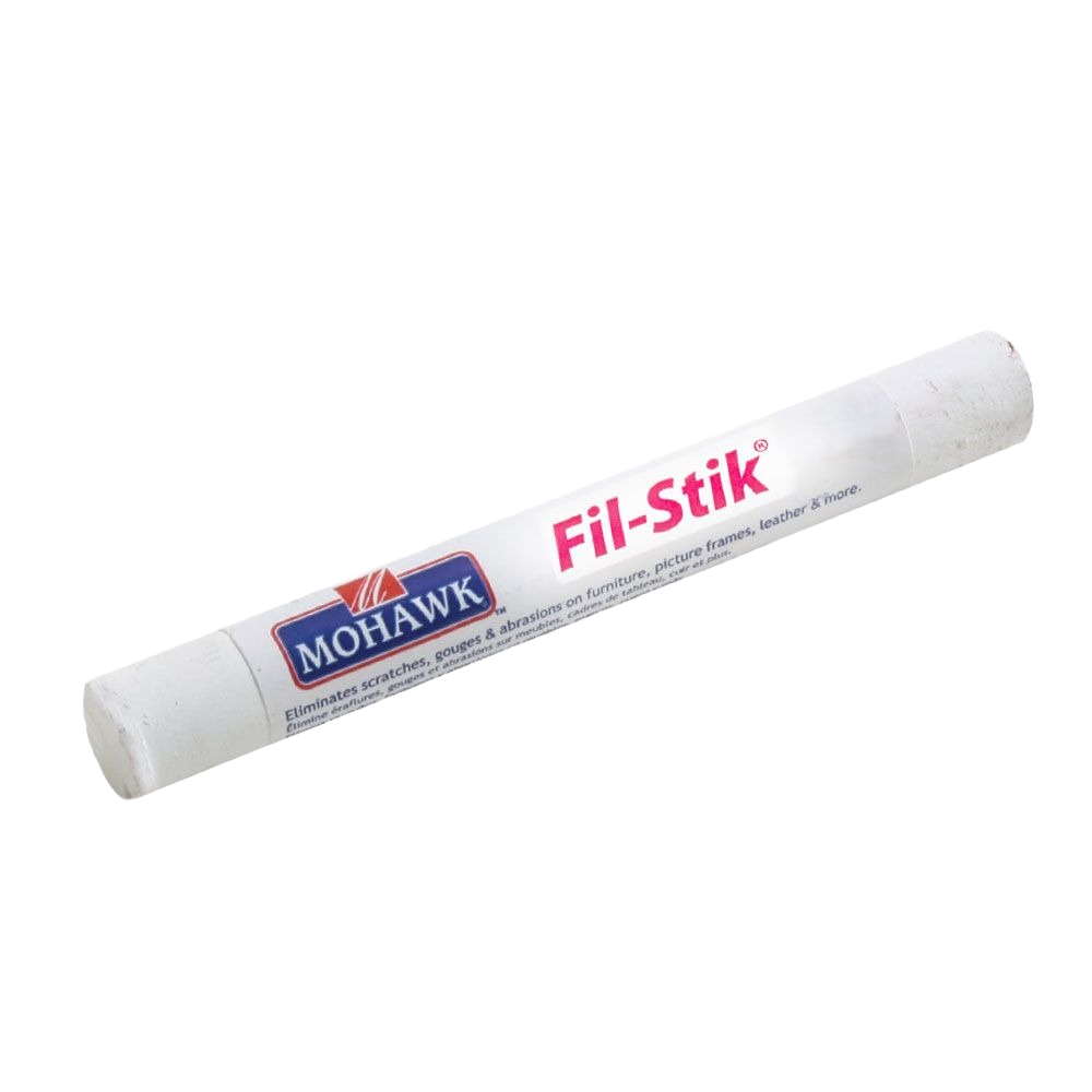 White semi-hard putty stick for filling scratches and nicks in wood and furniture from Mohawk's repair collection