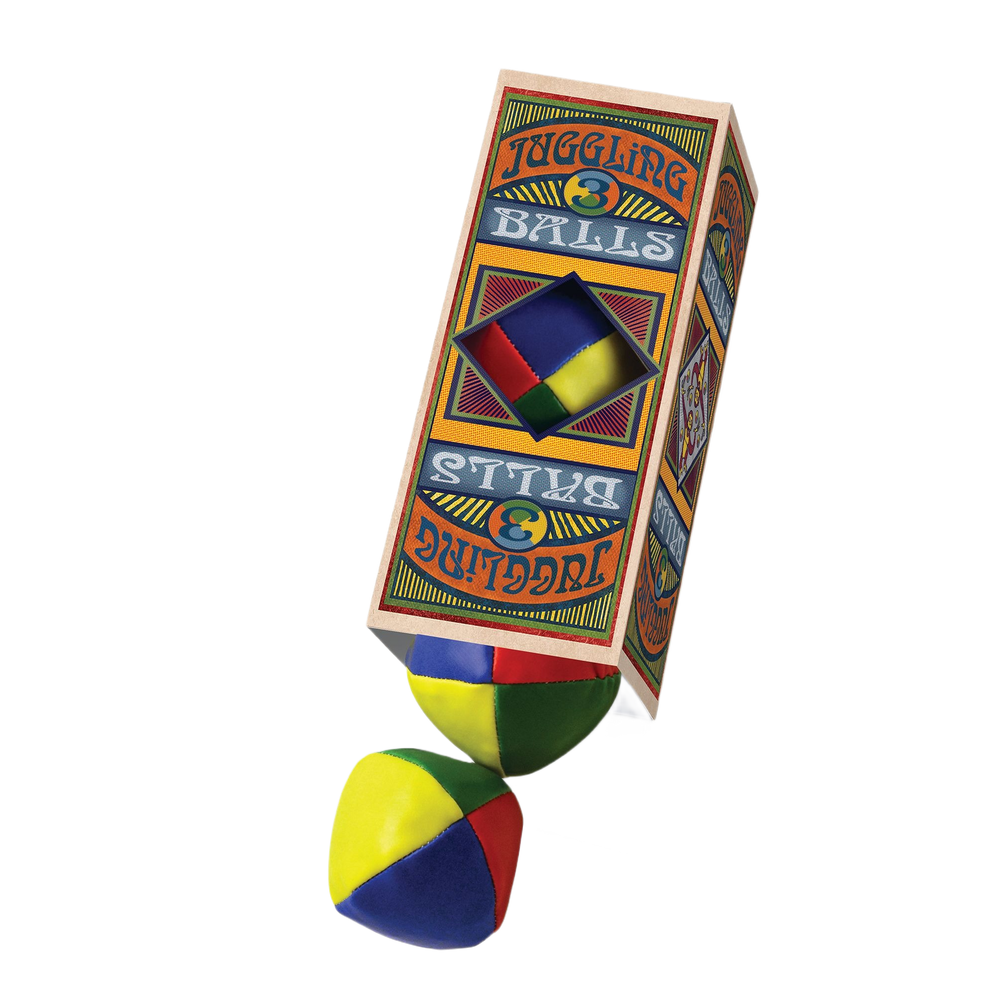Set of three soft fabric juggling balls in primary colors with colorful gift box for toys and games under $50 collection