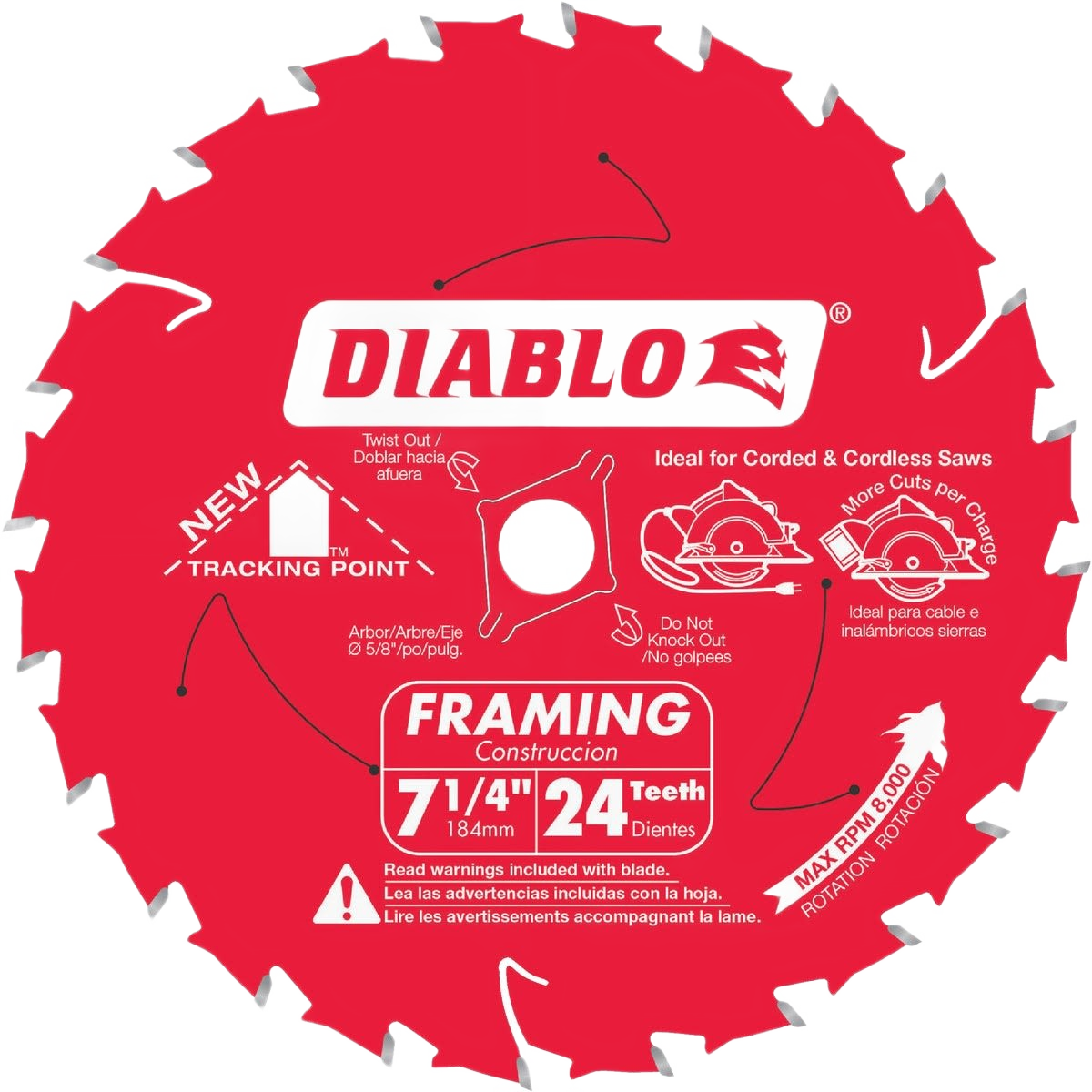 Red Diablo 7-1/4-inch framing saw blade with 24 teeth for woodworking and power tool accessories under $50 collection