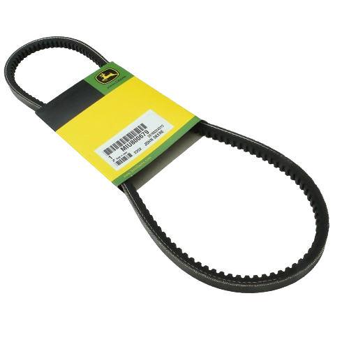 Black notched drive belt with green and yellow John Deere branded packaging for tools and home improvement use