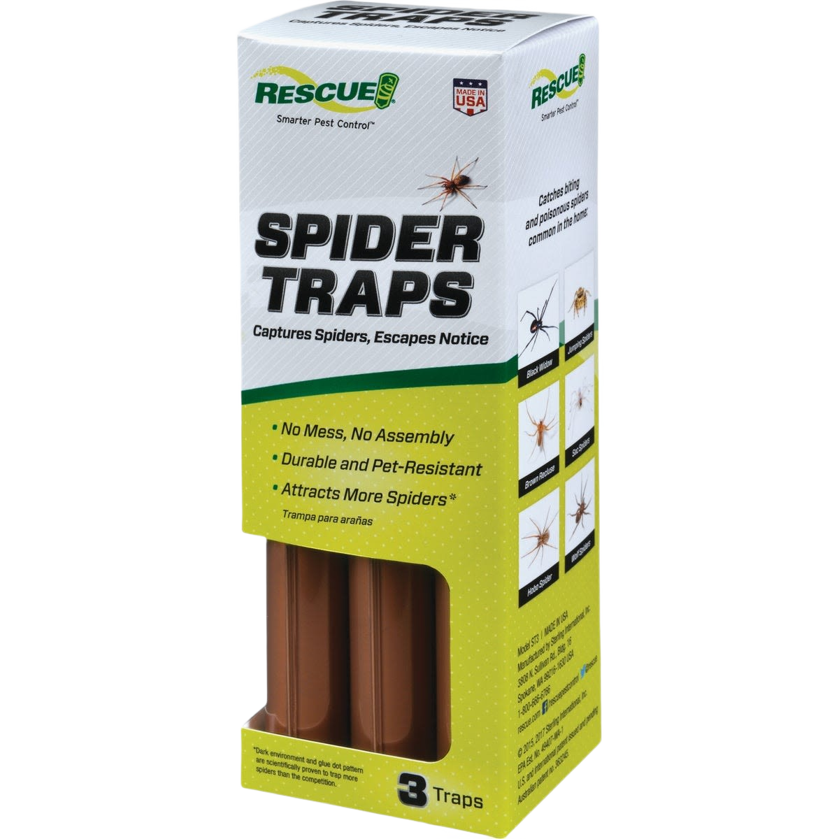 Box of three brown indoor glue spider traps for insect and pest control in home improvement collections