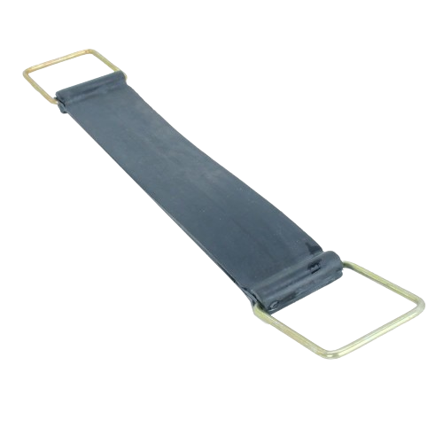 Flexible black rubber air cleaner strap with metal rectangular hooks for automotive and John Deere engine parts collections