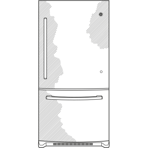 Line drawing of a bottom-freezer refrigerator with minimalist design from kitchen and appliances collection