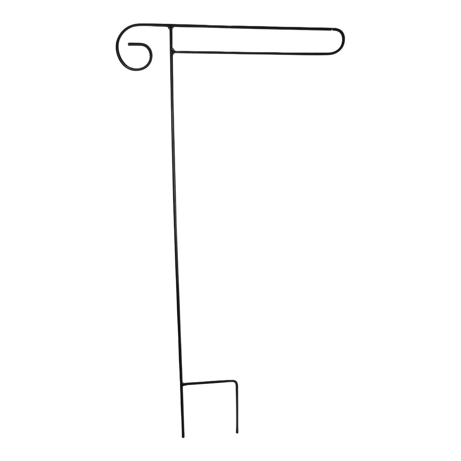 Black metal flag holder with shepherd's hook design for outdoor display in home improvement projects