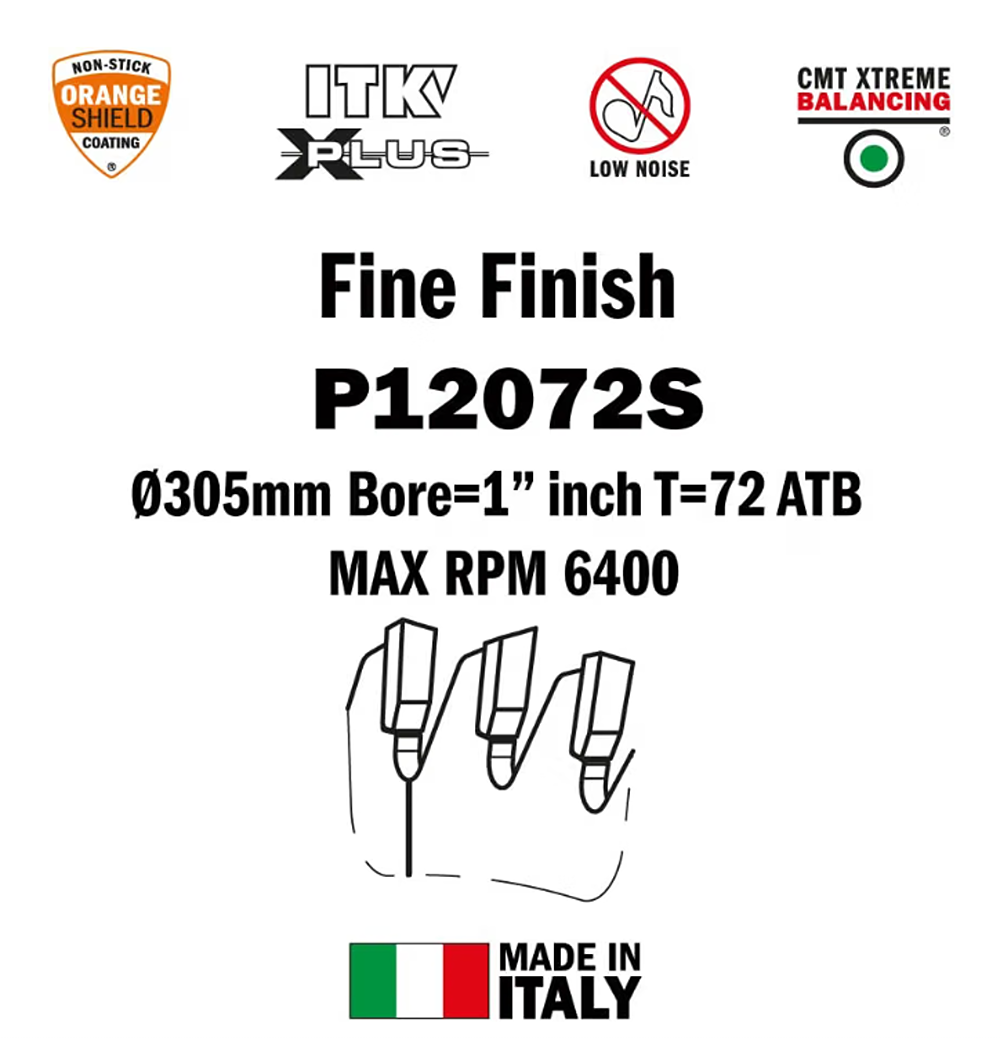 CMT Orange Tools 12" 72T Itk-Xplus® Finish Sliding Compound Saw Blade
