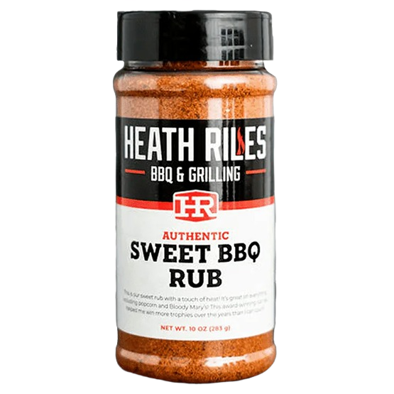 Clear plastic jar of sweet BBQ rub with black lid, suitable for grilling and outdoor cooking under $50 collections