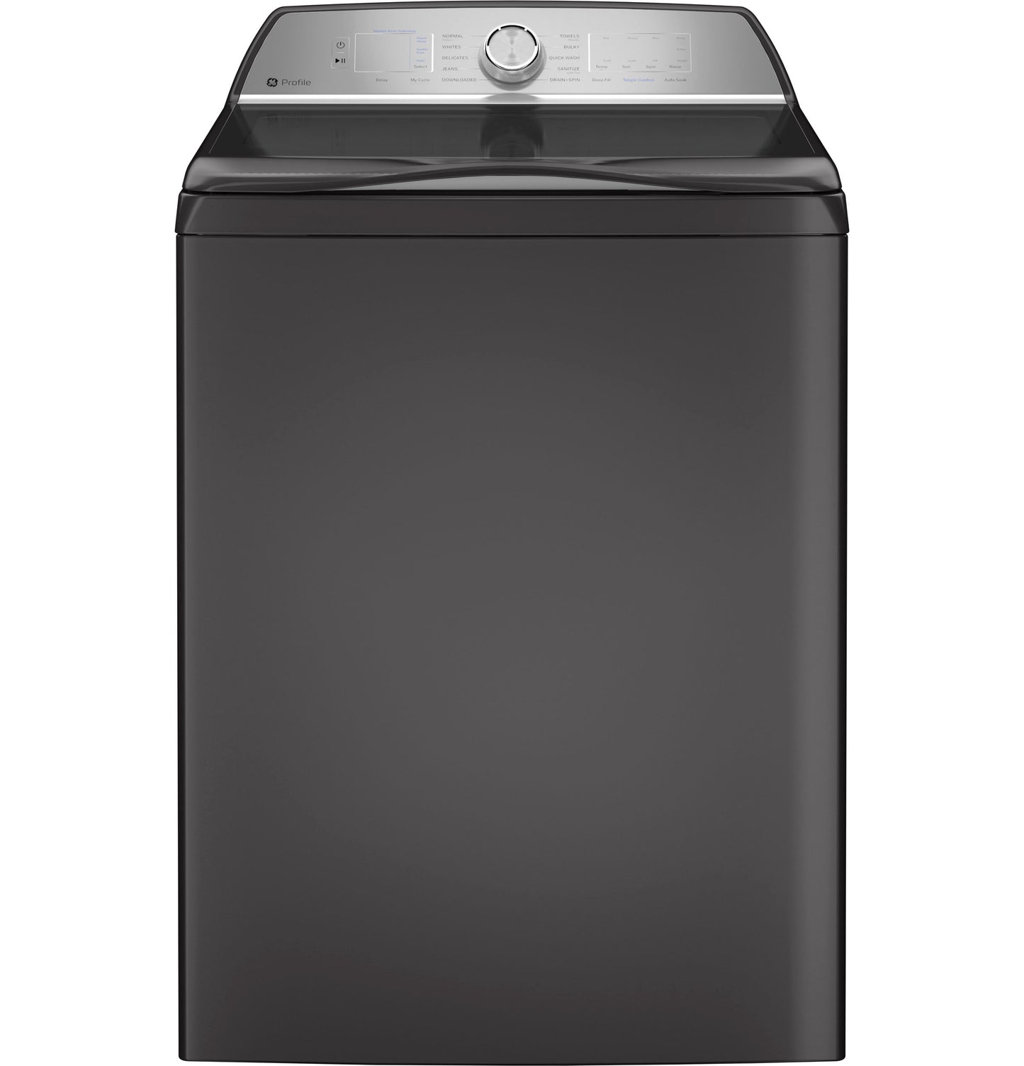 Sleek dark gray top-load washer with digital control knob, part of washers and home appliances collection
