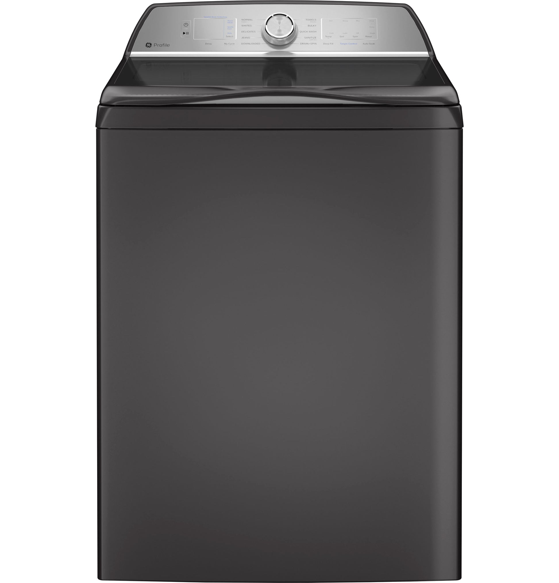 Sleek dark gray top-load washer with digital control knob, part of washers and home appliances collection