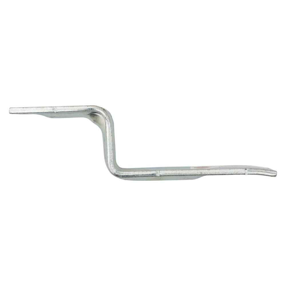 Zinc-finished heavy duty open bar holder for securing 2x4 lumber in door and gate hardware applications