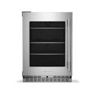 24-inch undercounter refrigerator with stainless steel frame, glass door, and metallic-accented shelves from KitchenAid Refrigerators collection
