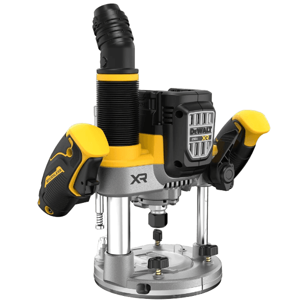 Cordless plunge router with yellow and black handles designed for woodworking and tools in home improvement projects
