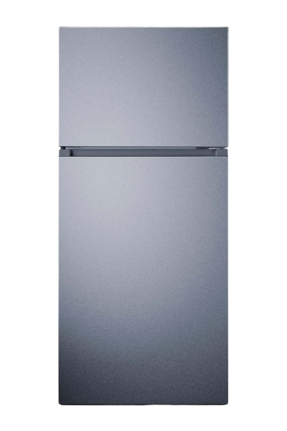 Stainless steel top-mount refrigerator-freezer with sleek, modern design featured in Refrigerators, Top Freezer Refrigerators, Kitchen & Kitchenware, and Appliances at Hartville Hardware.