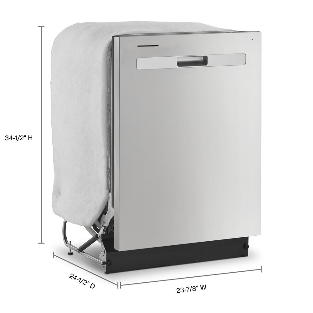 Side angle view of stainless steel built-in dishwasher with concealed control panel in Kitchen & Appliances collections