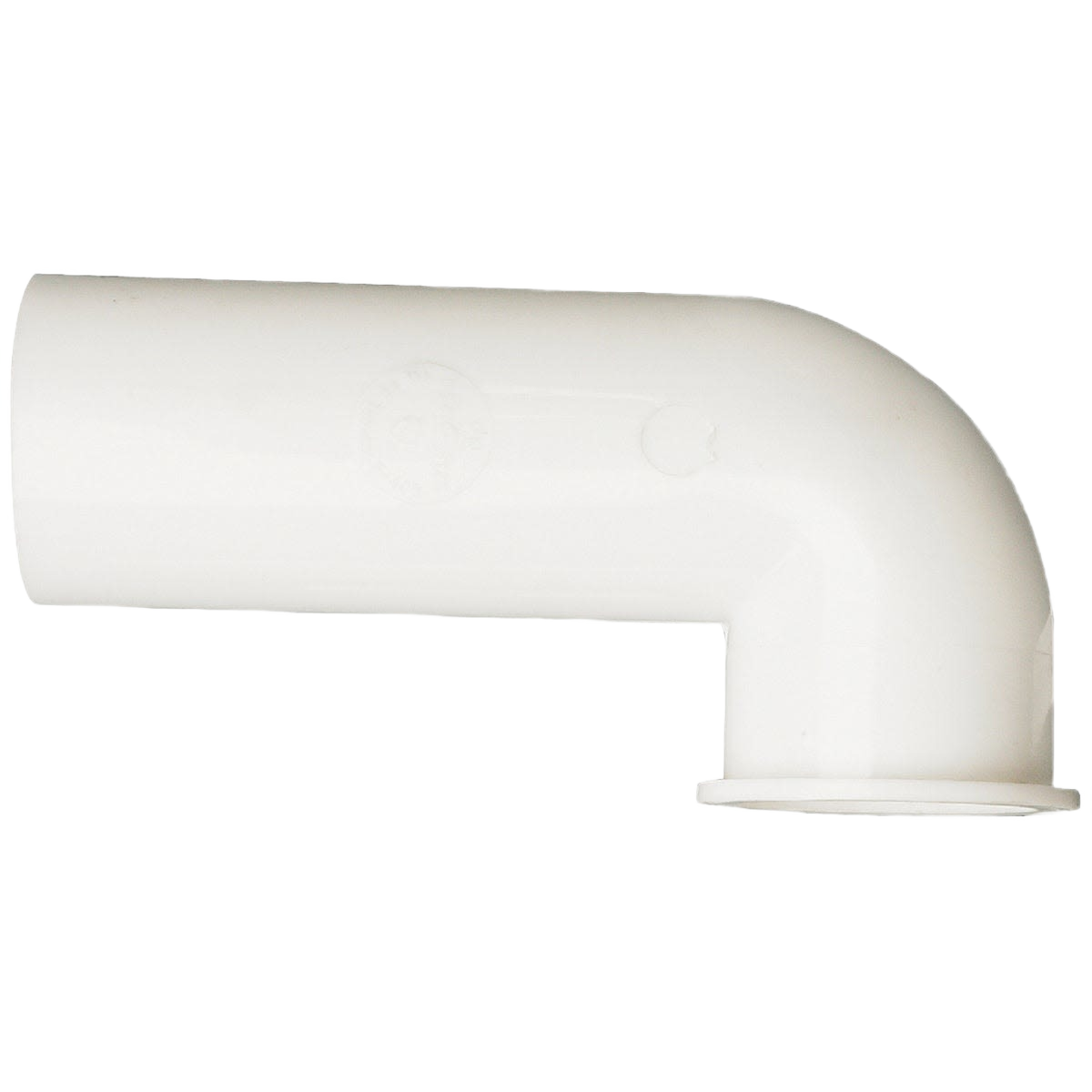 White plastic disposer elbow with 4-inch flanged inlet for plumbing parts and repair under $50 collections