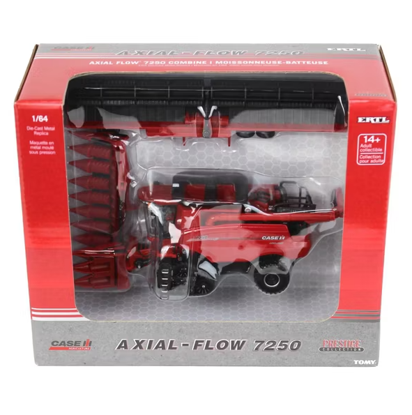 TOMY ERTL 1/64 Case IH 7250 Tracked Combine with Corn & Grain Heads, Prestige Collection