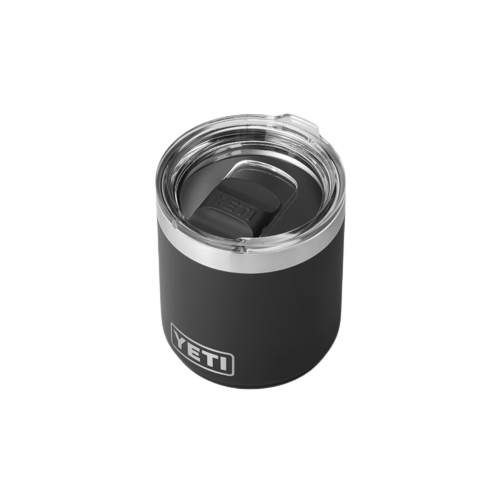 Black insulated stainless steel 10 oz lowball with clear Magslider lid for durable use in drinkware and kitchenware under $100
