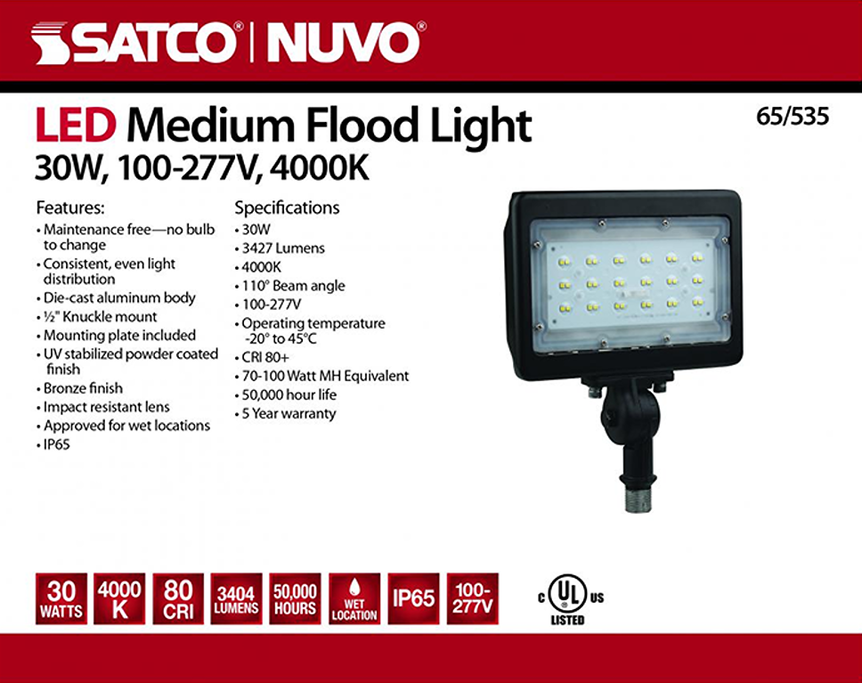Bronze outdoor medium LED flood light providing bright cool white illumination for landscape and outdoor living spaces