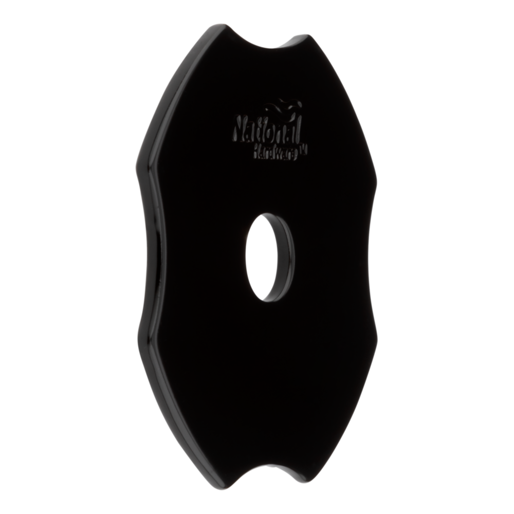 Black decorative washer with pre-drilled center hole designed for hardware and fastener applications in home improvement.