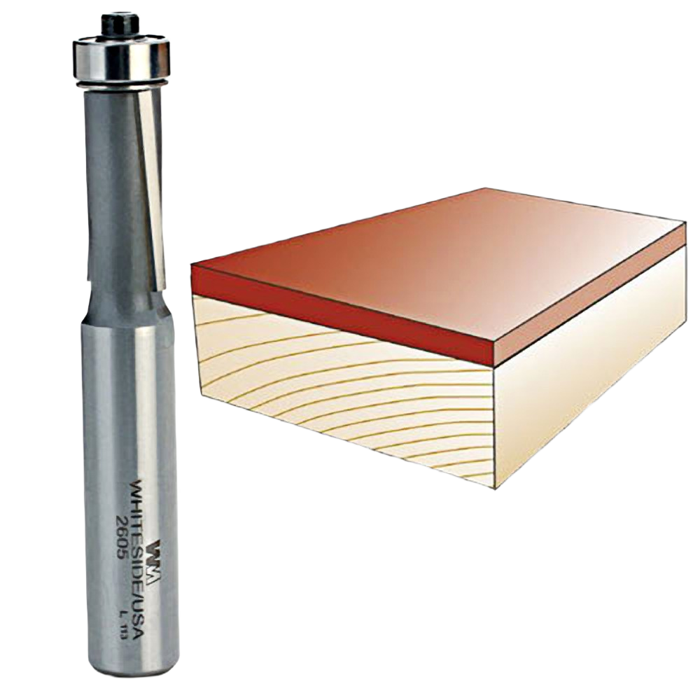 Flush trim router bit with bearing guide for precise edge trimming in tool accessories and power tool collections under $50