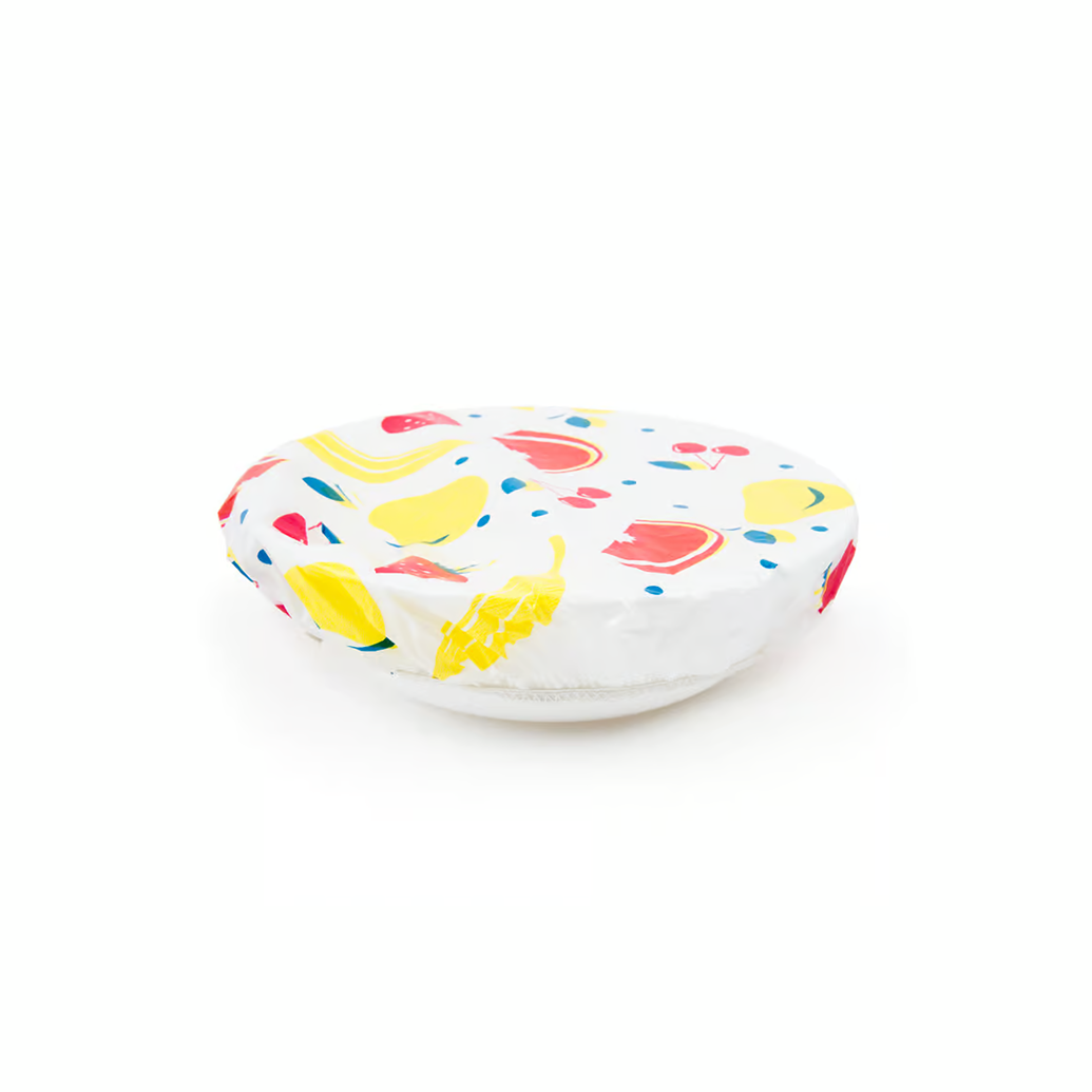 Colorful reusable bowl cover with fruit pattern for kitchen and food storage organization