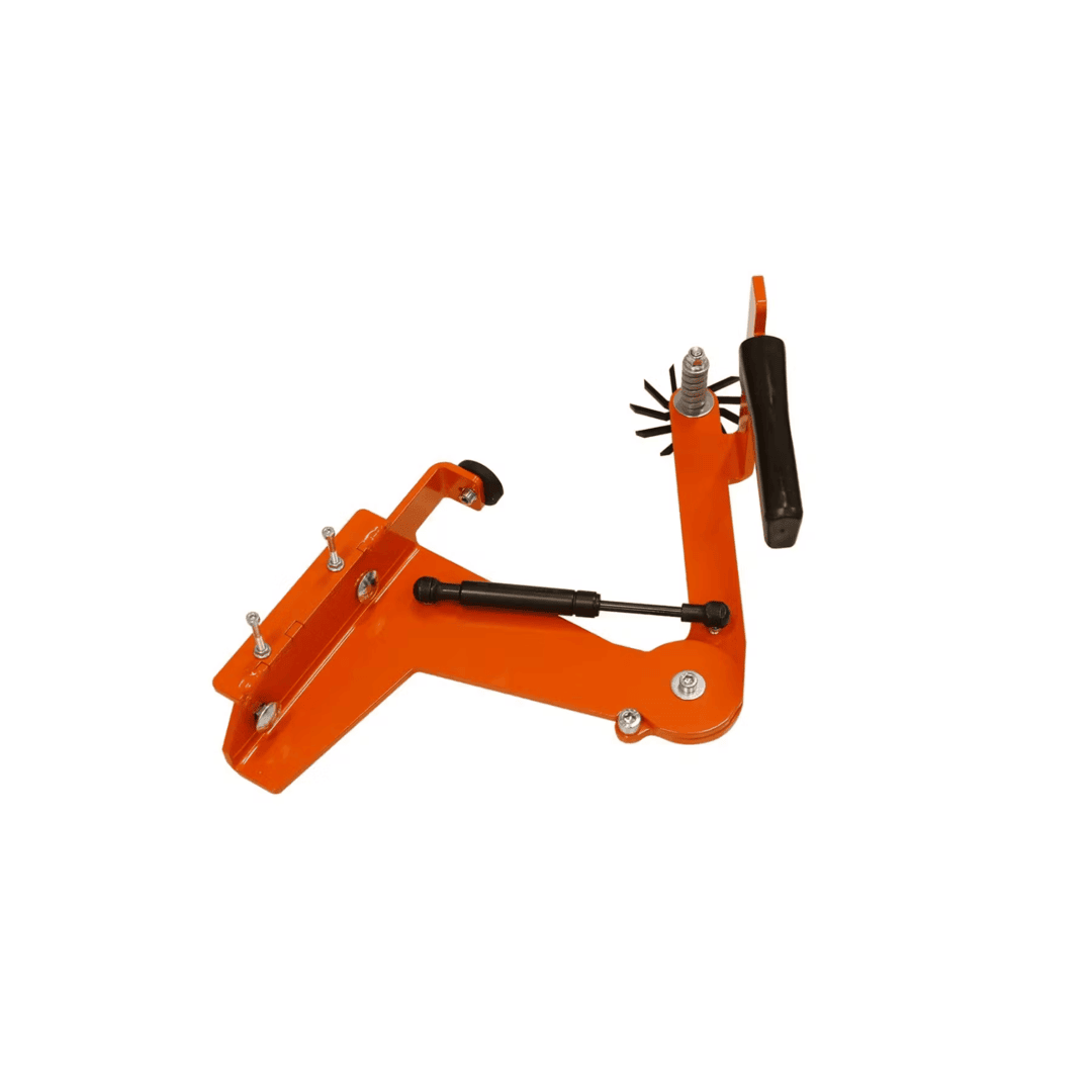 Orange metal pre-cutter tool with black handle and cutting wheel for band sawmills in tool accessories collection