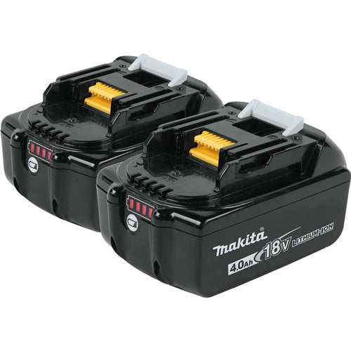Pair of black Makita 18V lithium-ion batteries with 4.0 Ah capacity for power tool accessories and home improvement tasks