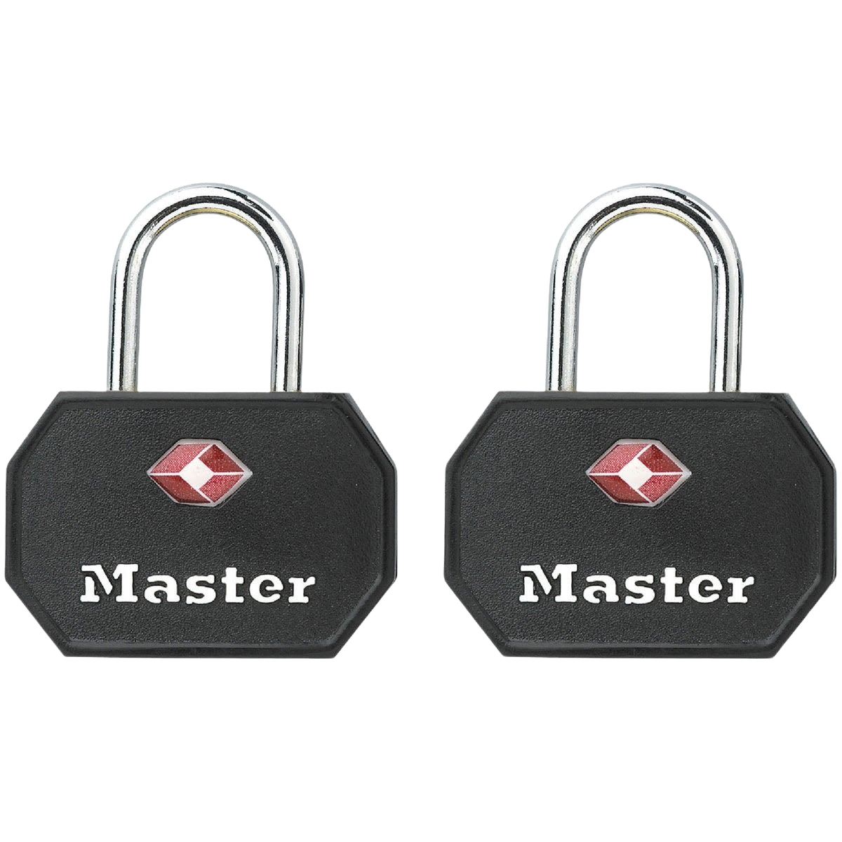 Two black keyed luggage locks with silver shackle and red TSA approval logo in hardware and fasteners collection under $50
