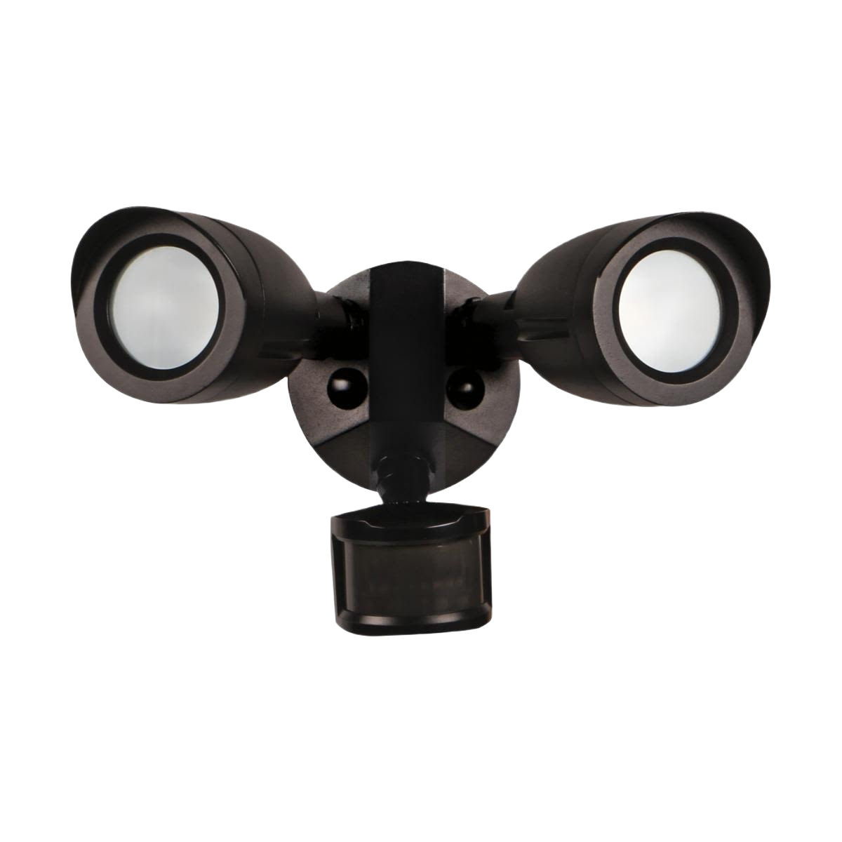 Bronze two-headed LED motion sensor security light designed for outdoor lighting and home security applications