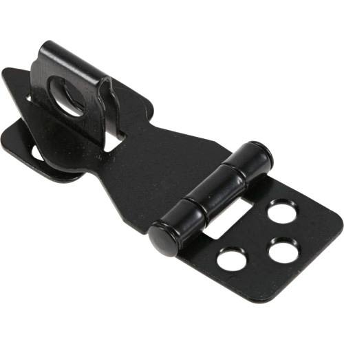 Black 1-inch decorative hasp with hinged clasp for securing doors and cabinets in home improvement hardware projects