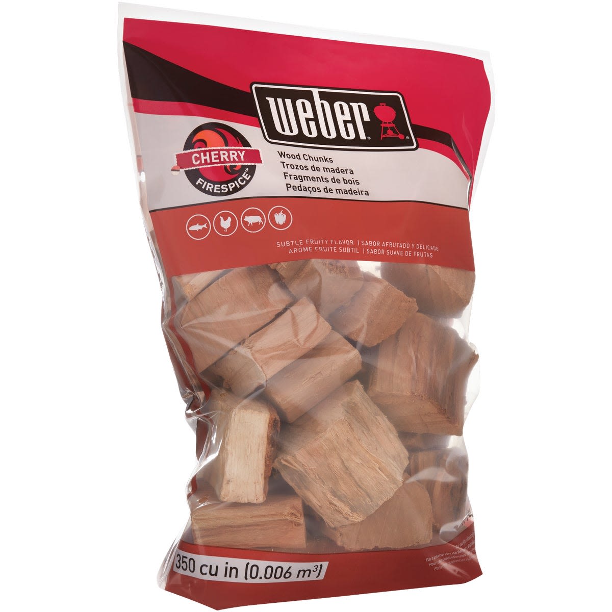 Bag of cherry wood smoking chunks for grilling and outdoor cooking in Weber grill accessories collection under $50