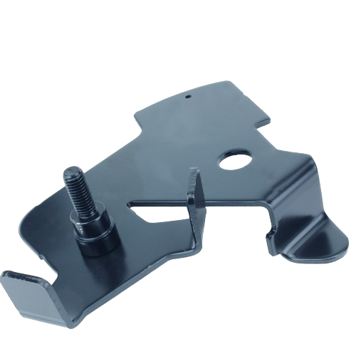 Black metal idler arm component with mounting bolt, suitable for John Deere parts and home improvement projects.