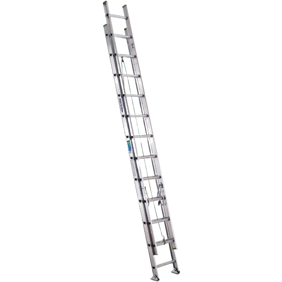 Aluminum extension ladder with multiple rungs for home improvement and outdoor maintenance tasks