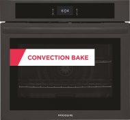 Black single electric wall oven with fan convection, digital control panel, and convection bake setting in kitchen appliances collection