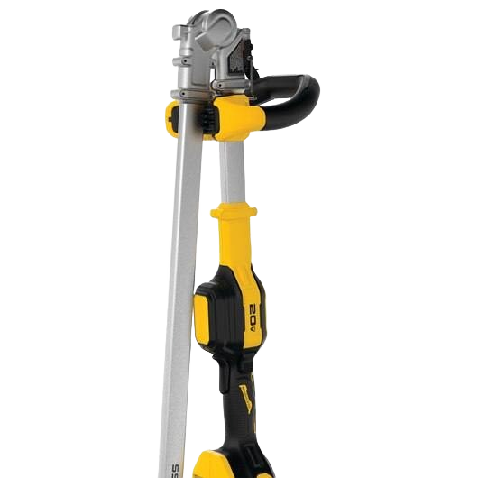 Yellow and black folding string trimmer with 20V MAX battery compatibility for efficient home improvement tasks