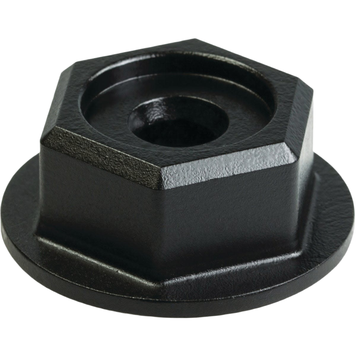 Black hex-head washer with wide flange for secure fastening in lumber and building materials collections