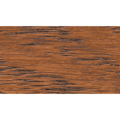 Close-up of teak wood grain with rich, even color finish from interior oil base stain in Stains and Finishes collection