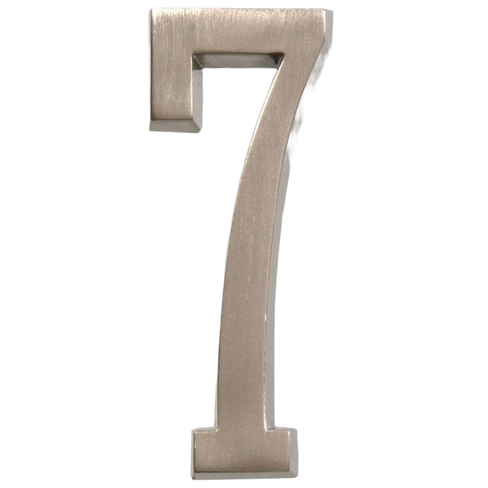 Adhesive-backed nickel finish house number 7 for home improvement and outdoor address display use
