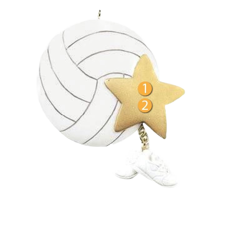 White volleyball ornament with gold star and dangling shoes for Christmas Ornaments & Tree Decorations under $50