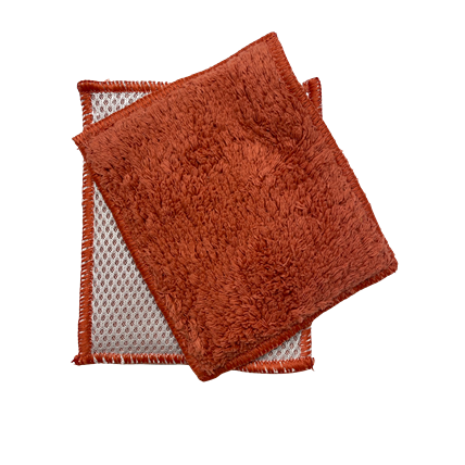 Two-pack of rust-colored chenille and nylon scrubbing cloths for kitchen cleaning in homeware collections under $50